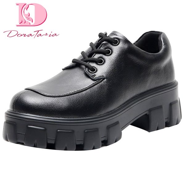 

doratasia 2020 genuine cow leather platform lace up comfortable shoes woman flats black lady shoes women flats female