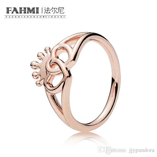 

hywo 100% 925 sterling silver new glamorous plucking 187685 rose interlocked crowned hearts ring original jewelry women's, Slivery;golden