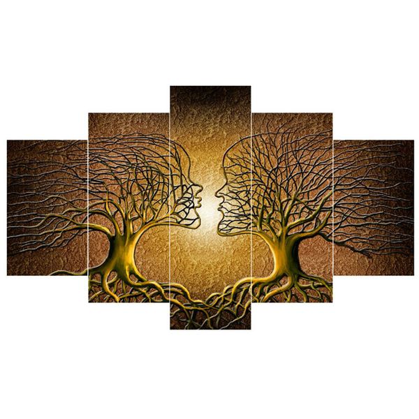 

5 pcs abstract canvas art painting poster wall decor love kiss lady tree canvas painting prints home office wall art decoration gift