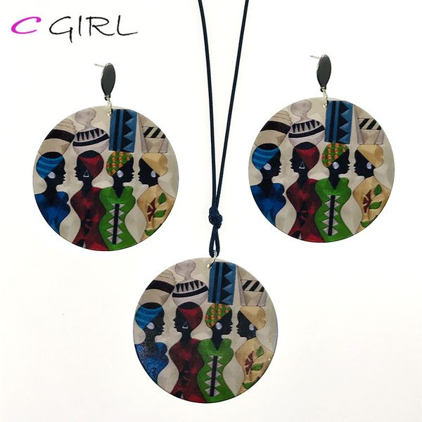 

c girl women pendant necklace earring sets new wooden ethnic colorfull necklace fashion drop earring long wood vintage pendant, Silver