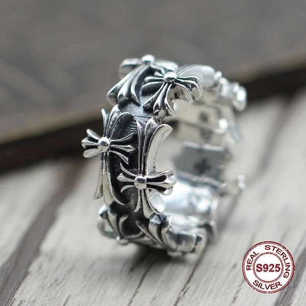 

s925 pure silver men's ring personality retro the punk style the cross revolves around the classic ring gift to your lover n81