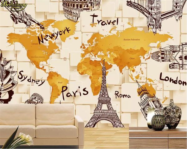 foto papel de parede mural 3D arquitetura mundo mapa murais papéis de parede de fundo decoração de casa beibehang personalizado papel de Parede INFANTI