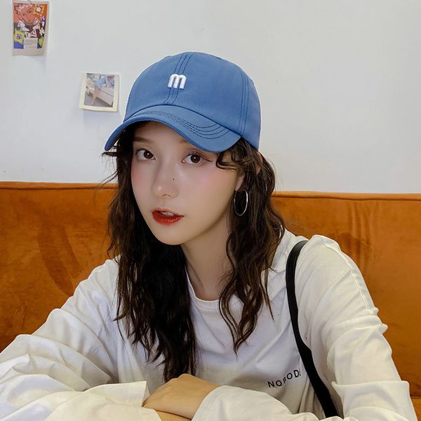 

women hat korean style  letter baseball cap tide sunscreen cap female curved eaves duck tongue solid simple couple hat, Blue;gray