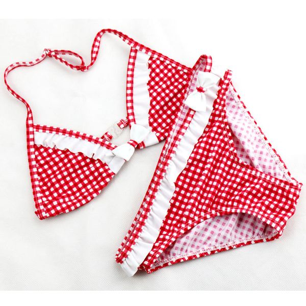 

summer children's two pieces swimsuit girls cute swimwear kids infant lovely plaid princess bikini suits for big girl 6-16y