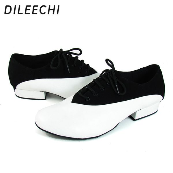 

dileechi new arrival white genuine leather black velvet men's modern dance shoes 2.5cm low heel male ballroom dancing shoes
