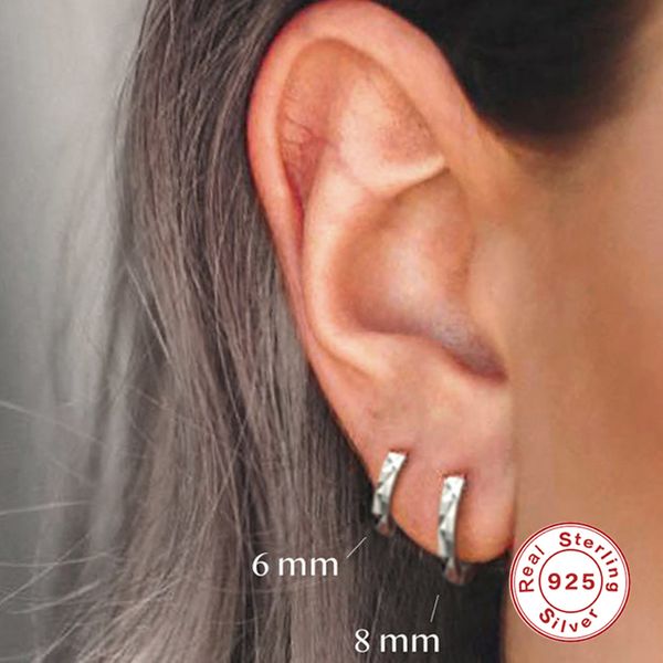 

6mm/8mm s925 sterling silver earrings rhombus shaped glossy ear buckle statement small earrings for women fashion jewelry w3, Golden;silver