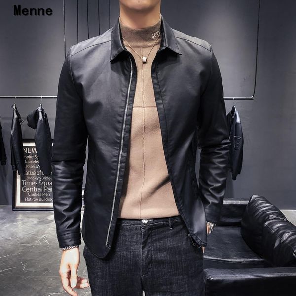 

menne 2019 new men's jacket\ winter leather/big size/shirt collar, Black