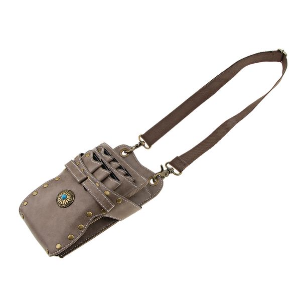 

leather barber scissors shears combs clips tools holder pouch waist bag gray