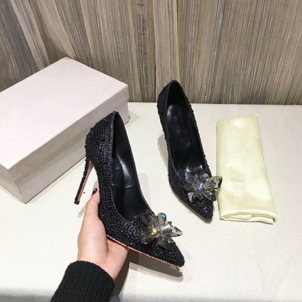 

designer high heels bridal wedding shoes fashion rhinestone women pumps heel classic designer ladies dress shoes all diamonds, Black