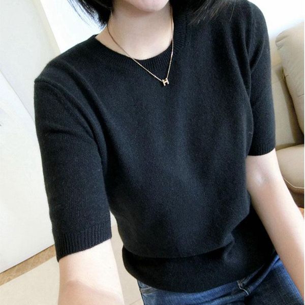 

2019 spring autumn women solid big cashmere wool sweater short sleeve o-neck pullovers jumper computer knitted oversize sweaters, White;black