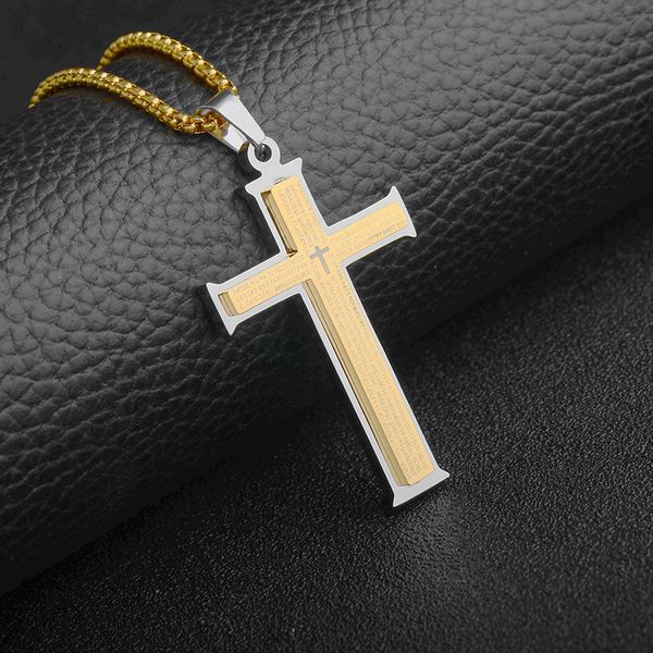 

hipping men's necklace christ jesus cross pendant titanium steel boutique men's cross pendant necklace for men, Silver