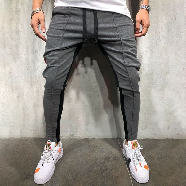 

gym jogging men pencil pants casual joggers sweatpants men cotton patchwork pants autumn trousers hip hop pantolon stretch, Black