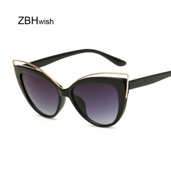

black glasses fashion cat eyes sunglasses women designer vintage sun glasses female full frame style, White;black