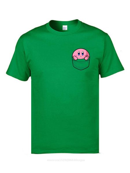

one yona pocket pink kawaii kirby tee shirt for student clothing shirts cotton fabric funny cartoon print t shirt, White;black