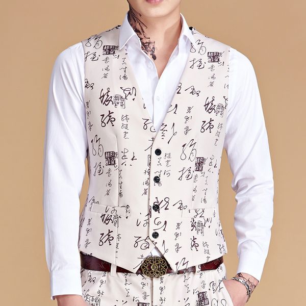 

men's slim fit suit vests fashion paisley print men vest waistcoat colete nightclub dj singer stage gilet dress vests -5xl, Black;white