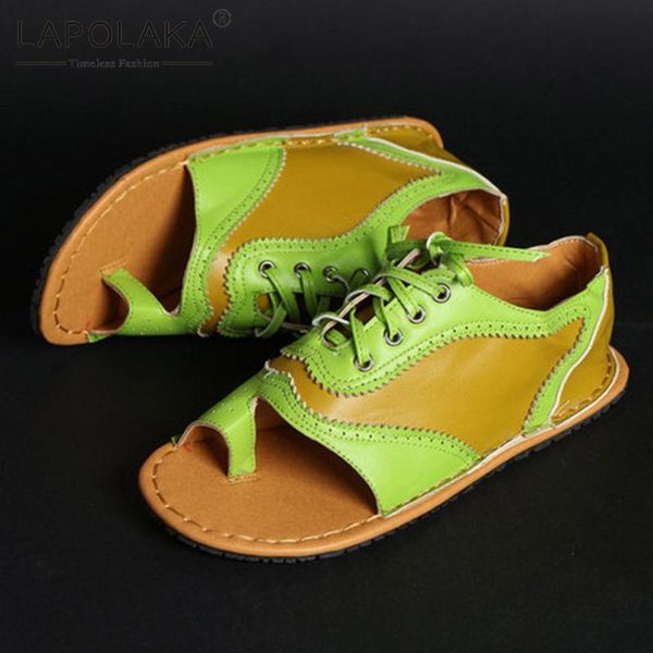 

lapolaka 2020 new arrivals 2020 gladiator women sandals low heels cover heel lace-up summer leisure woman shoes, Black