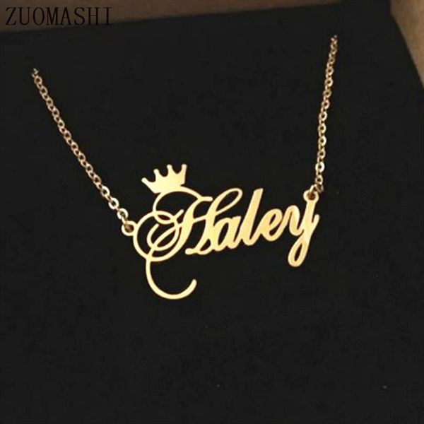 

personalized name crown necklace stainless steel charm custom name jewelry any lots of font style to choose for girls kids, Silver