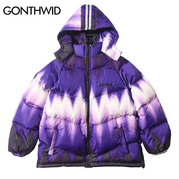 

gonthwid 3m reflective stripes tie dye puffer cotton padded removable hooded parkas streetwear hip hop casual thick parka jacket, Black