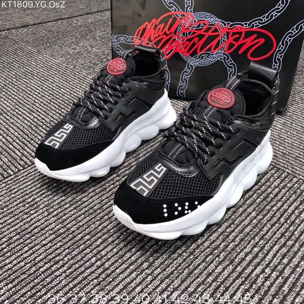 

2019 New Designer Chain Reaction men trainers Casual shoes fashion Luxury Brand for women sneakers black white mens height increasing shoe