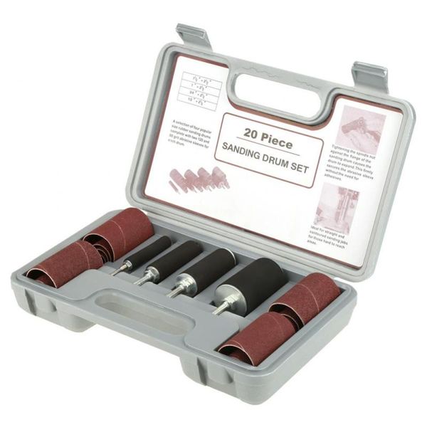 

20pcs/set sanding drum set drum sander kit including abrasive sleeves rubber mandrels for drill press woodworking kit