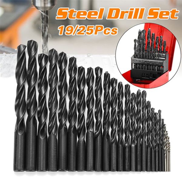 

19/25pcs 1-13mm high speed steel twist drill bit set with metal storage box woodworking bits