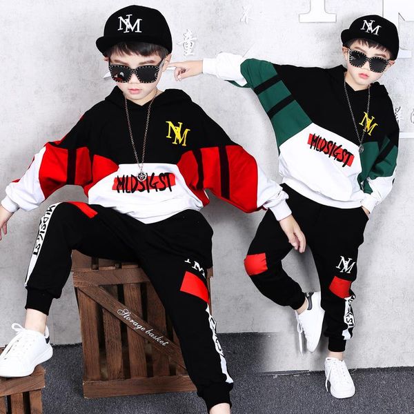 

2 sets children's clothing boys autumn and winter jacket + trousers new handsome children's casual sweater sports models hip hop t, White
