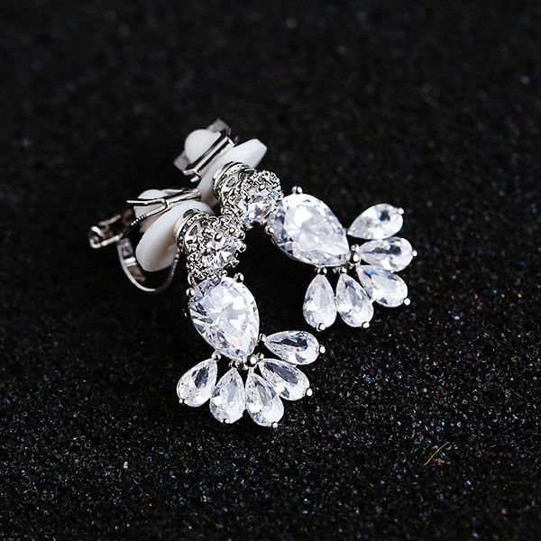 

boho crystal female flower clip earrings cute silver gold color wedding earrings fashion double zircon stone for women