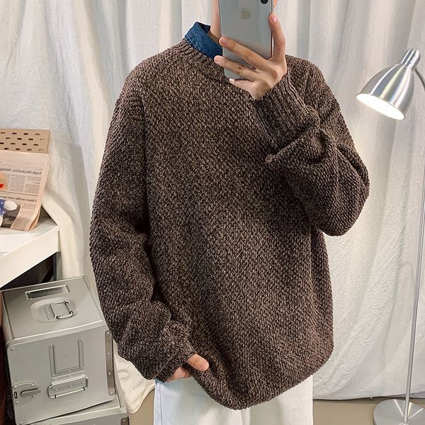 

winter men's thickening wool loose round neck coats woolen sweaters casual clothes in warm pullover 5 color cashmere coats -3xl, White;black