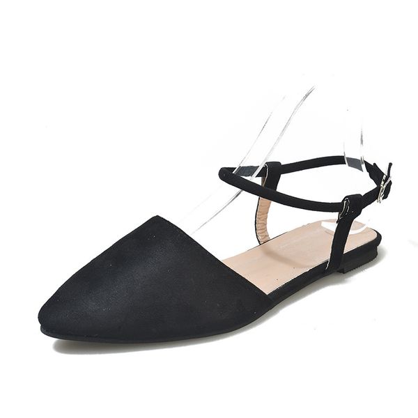 

2020 summer new ins tide korean version pointed sandals flat bottom net red envelope suede fairy wind evening shoes women, Black
