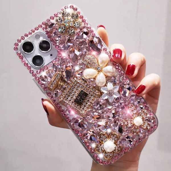 

For iphone 11Pro max glitter Rhinestone Diamond Phone case DIY perfume bottle and flower Cover for iphone XS XR MAX iphone6 7 8plus