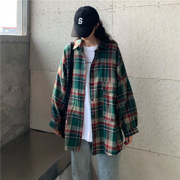 

plus size ulzzang harajuku women's clothing long sleeve women blouses casual women shirts new spring fall plaid pockets hot, White