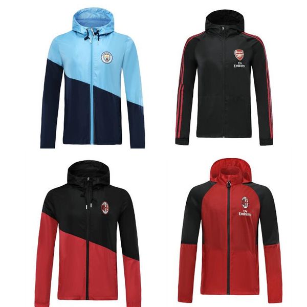 

new ac milan 2019-20 season man city hoodies aguero dust jacket de bruyne sportswear sterling full zipper windbreaker coat, Black