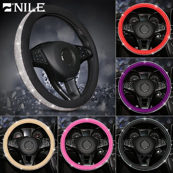 

nile car new fashion diamond leather steering wheel cover four seasons general drill rhinestone for women automotive accessories