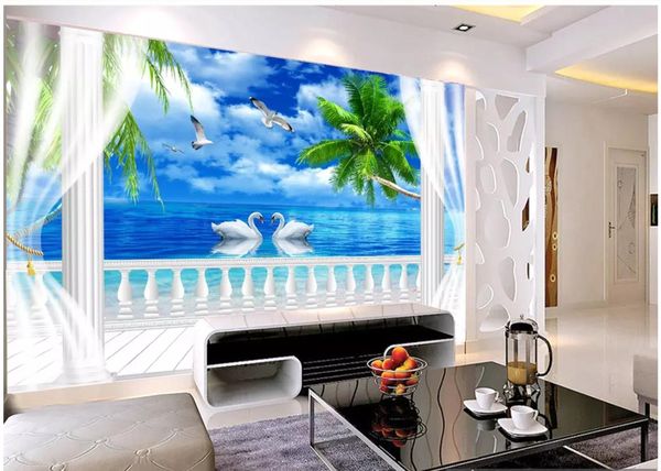 3d photo carta da parati High-end murale su misura in seta adesivo muro Blu cielo nuvole bianche paesaggio marino TV carte sfondo parete Papel de Parede