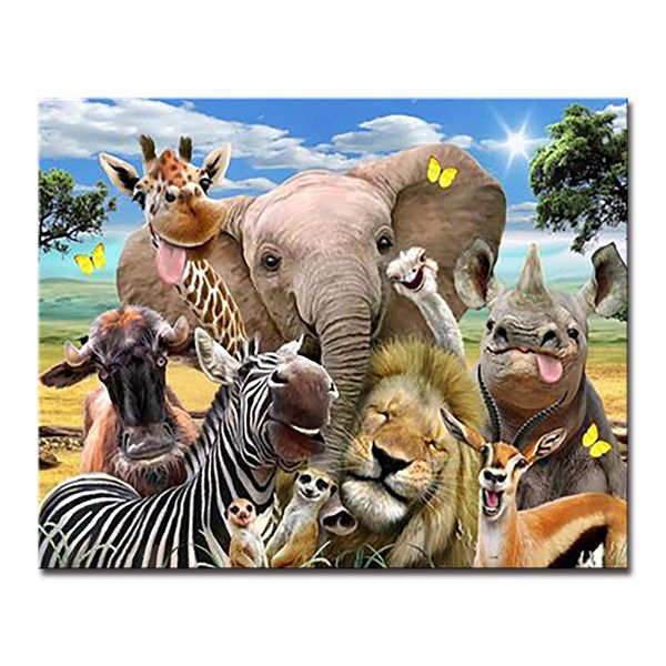 

animals diy painting by numbers craft kits coloring elephant lion zebra giraffe deer oil pictures hand paint drawing home decor