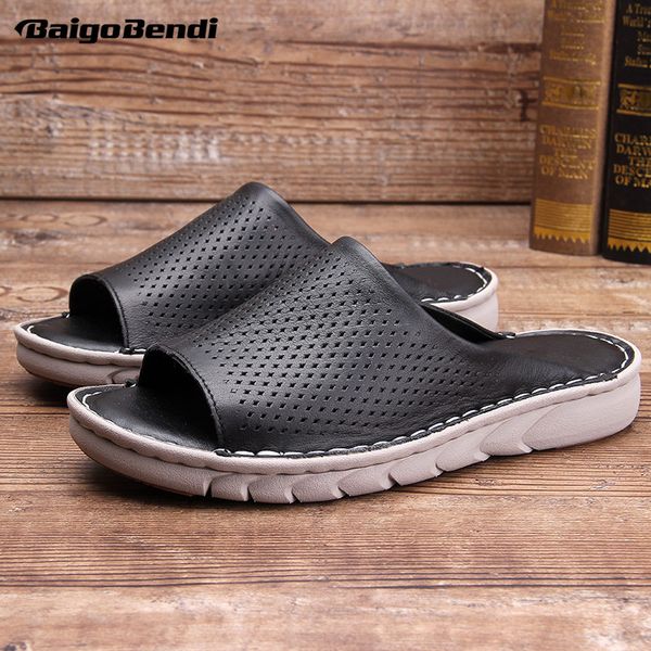 

us 6-10 nonslip rubber outsole men slippers summer outside fashion slides man casual beach holiday shoes, Black