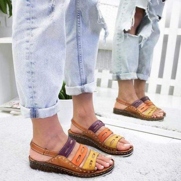 

litthing 2020 summer women sandals 3 color stitching sandals ladies open toe casual shoes platform wedge shoes woman, Black