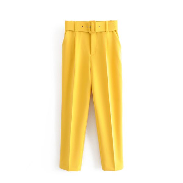 

western style new style women's dress slim fit slimming belt accessories high-waisted casual pants yellow capri pants, Black;blue