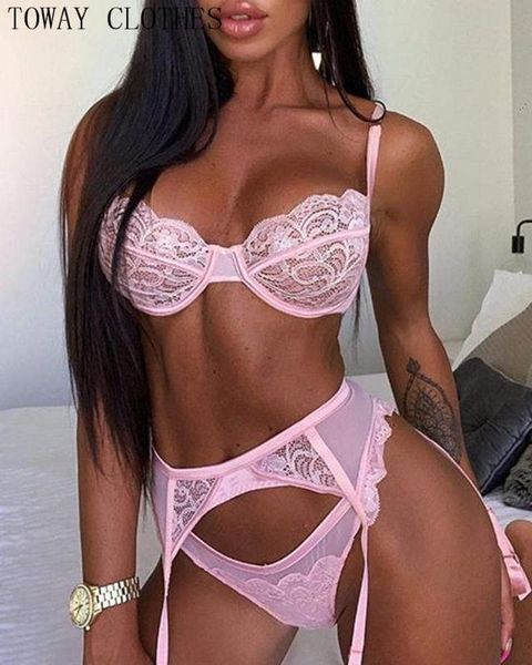 

lingerie underwear set women erotic transparent underwire 3 piece set hollow g-string thong bra & brief, Red;black