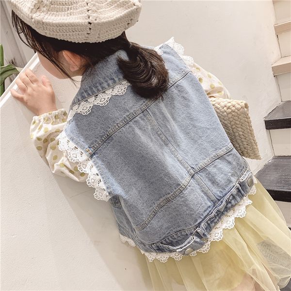 

girls 2020 vest coat wear western style girls children's clothing children's coat ' lace denim clothes, Camo