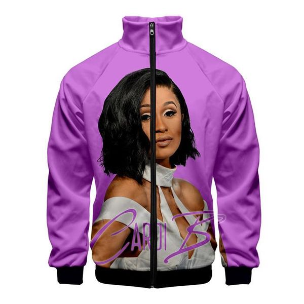 

cardi b 3d printing personality zipper sweaahirts mens womens stand collar fashion cacual long sleeve clothing, Black