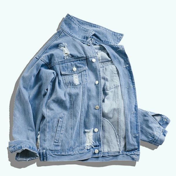 

men's hip hop denim jacket funny dog printed broken hole jean jacket spring autumn streetwear coat 2019the masculinity of new, Black;brown