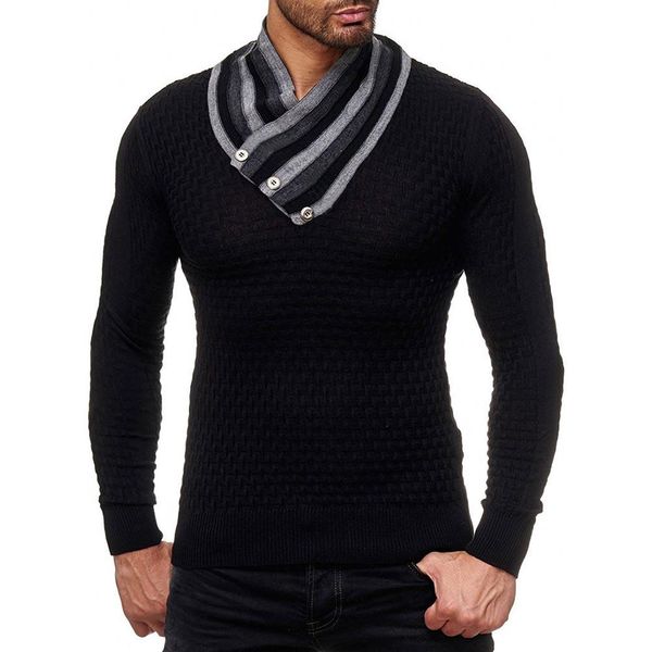 

winter fashion men striped high neck long sleeve sweater slim fit jumper top, White;black