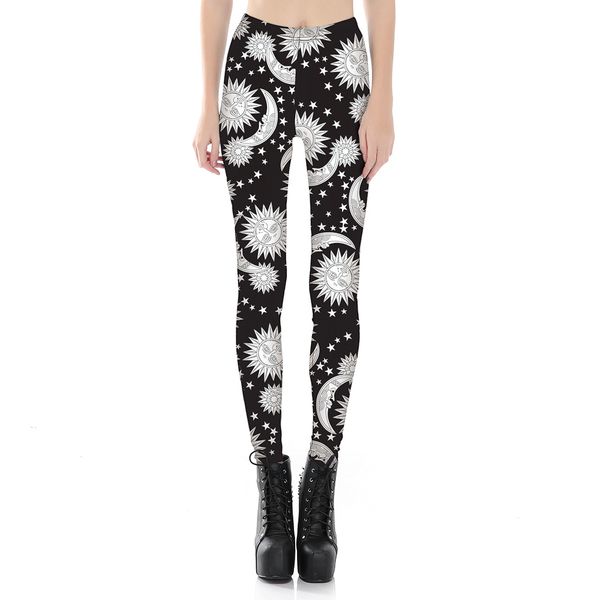 

digital printing black-bottom star moon nine-point bottom pants