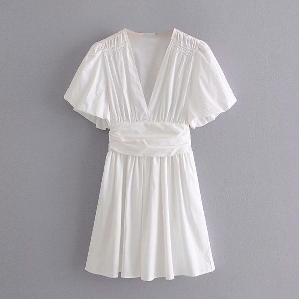 

casual dresses summer women's waist-neck v-neck white slim dress, Black;gray