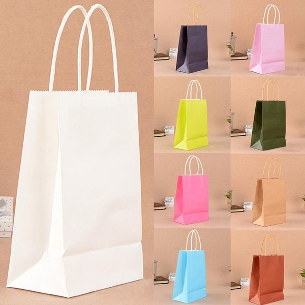 

10 pcs environment friendly kraft paper bag gift bag with handles recyclable shop store packaging bag 10 colors