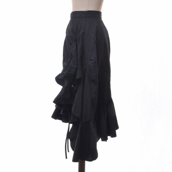 

lanmrem black zipper high waist fold irregular ruffled woman fishtail skirt casual wild simple fashion 2020 autumn new tv787