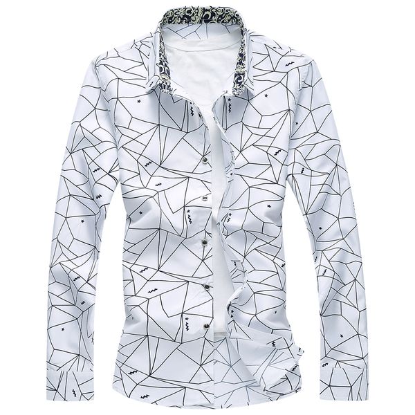 

New Designer Plus Size 7XL Spring Men Shirt High Quality Classic Formal Geometric Plaid Long Sleeve Dress Shirts Mens