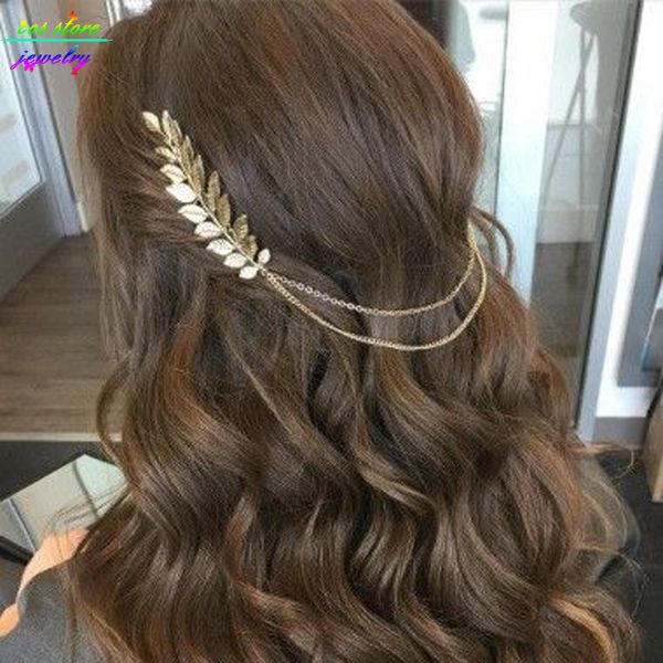 

3 styles 2017 summer style bohemia leaves head crown gold/silver chain and leaves hair comb wedding hair accessories bijoux, Golden;white