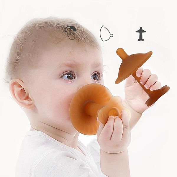 

1pcs baby bite silicone pacifier hollow handle baby bite super soft weaning molars stick grip training safety pacifier